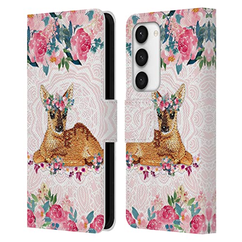 Étui portefeuille en cuir compatible avec Samsung Galaxy S23 5G fleurs