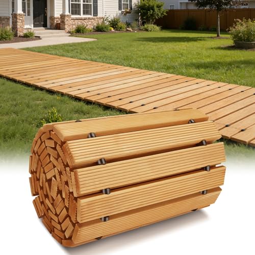 Buymoth 8FT Wooden Garden Pathway,Roll Out Decorative Straight Outdoor Walkway,Weather-Resistant & Non-Slip Patio Boardwalk for Garden,Backyard, Beach, Wedding Party Pathways (Natural, 8')