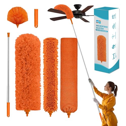 Image of Cobweb Duster with Extension Pole,Cleaner Outdoor 110 inch Telescoping Extended Sspider Brush, Dusting Kit,Long Handle Reach for High Ceilings and Fans,Microfiber Webster Remover Tools Feather Dusters