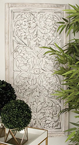 Deco 79 Mango Wood Carved Floral Wall Decor, 24" X 1" X 51", Cream #TOP7