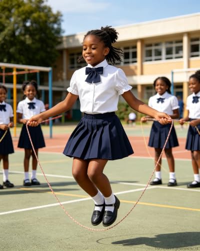 Image of Betusline Girls Skirt Set JK School Uniform 2-Piece Outfit - Short Sleeve Shirt with Bow & Pleated Skirt 4T-14Y