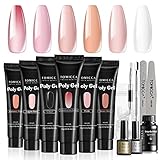 TOMICCA Professional Polygel Nail Kit, 4x30g Polygel Nails Bulider Gel with 2x10ml Top Coat Base Coat and 100pcs Dual Forms Nail File Poly Gel Tools All-in-One Polygel Kit