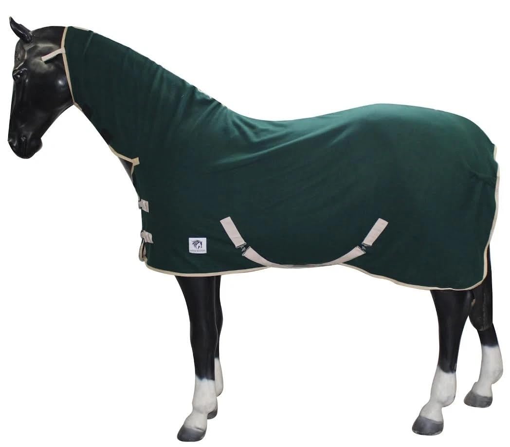 Horse Masters Full Neck Fleece Horse Rug | Breathable, Moisture-Wicking Polar Fleece Hunter Green Cooler Rug| Cross Surcingles, Fillet String & Double Buckle Front – Travel & Layering Rug