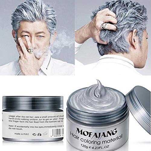 Silver hair dye Sliver Hair Wax ,YHMWAX Fashion Colorful Gray Hair Wax Pomades Disposable Natural Hair Strong Style Gel Cream Hair Dye,Instant Hairstyle Mud Cream for Party, Cosplay, Masquerade etc. (Silver Gray)