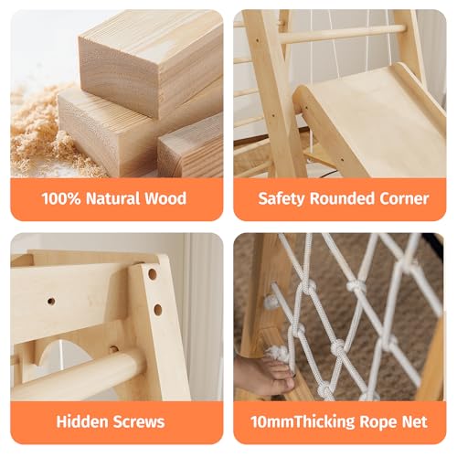 Image of Indoor Jungle Gym for Toddlers, 8-in-1 Wooden Montessori Climbing Toys with Slide, Swing, Rock Wall, Rope Ladder, Monkey Bars - Indoor Playground for Kids Ages 1-8