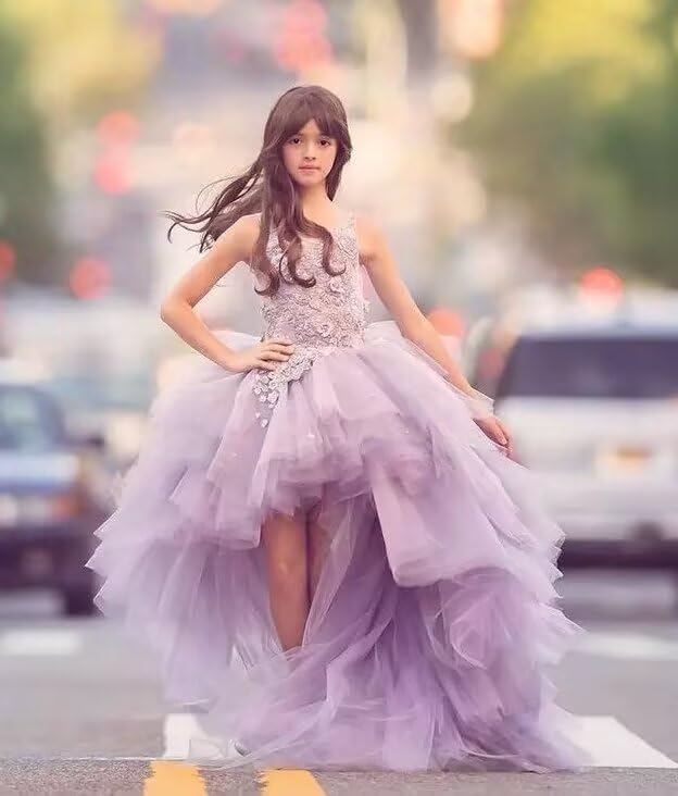LECOYOYO High Low Flower Girl Dresses Tulle Applique First Communion Dress Ruffles Pageant Ball Gown for Wedding2