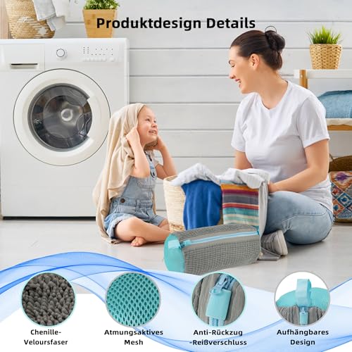 NESTIP Schuhwaschbeutel Waschmaschine 2 Stück 39x19cm Grau Anti-Verformung Sneaker Wäschenetz mit 360° Reinigungsflusen Wiederverwendbar Wäschesack Schuhe für Waschmaschine und Trockner