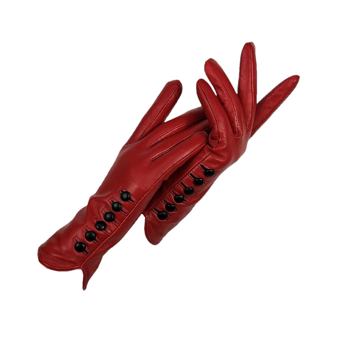Damen-Handschuhe, echtes Leder, Winter, Ziegenhaut, warme Handschuhe, rot, Größe 9, rot, 9
