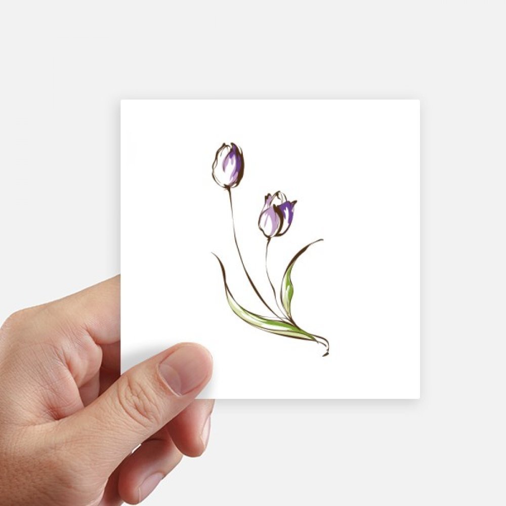 Autocollant tulipe pourpre DIYthinker au format carré compact 10cm et design multicolore, 8 Pcs