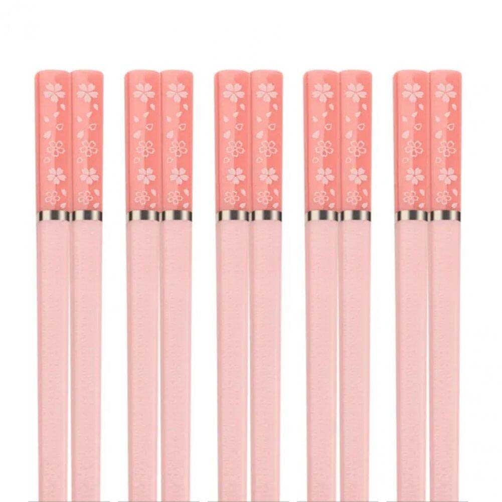 Casiler Style 2 5 Pairs Cherry Blossom Chopsticks Fiberglass Chopsticks Dishwasher-Safe Chopsticks Non-Slip Chopsticks Kitchen Supplies