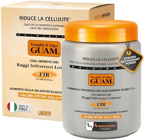 GUAM FIR Anti Cellulite Seaweed Hot Body Mud 1kg, Warming Body Wrap Treatment with Tourmaline & Ivy Extract for Tummy, Waist, Hips & Thighs, Firming Body Care for Smoother-Looking Skin Tone