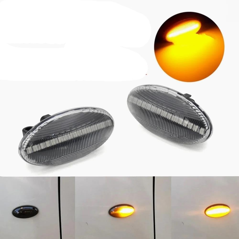 2x Clignotant Dynamique Feu De Position Latéral Pour Peugeot 1007 107 206 307 407 607 Pour Partner Expert 2005-2015 Feu Clignotant Latéral(Three rows LED)