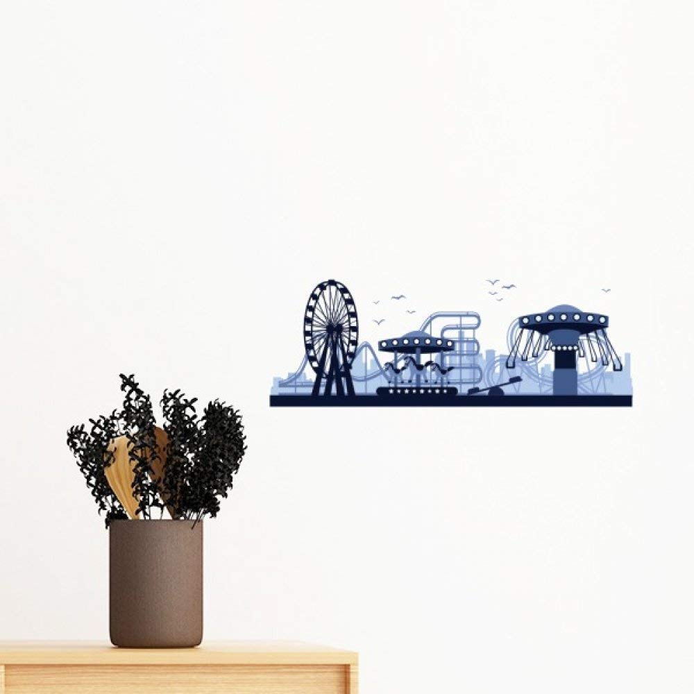 Sticker mural parc d'attractions silhouette bleu amovible DIY