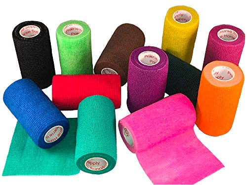Image of 4 Inch Vet Wrap Tape Bulk (Assorted Colors) (Pack of 12) Self Adhesive Adherent Adhering Flex Bandage Grip Roll for Dog Cat Pet Horse