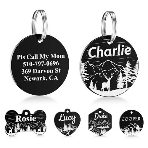 GISUREY Dog Tags Engraved for Pets Personalized Dog Tags and Tags with 5 Lines Name & Text Various Design Custom Dog Name Tag Round Dog ID Tags for Puppy Cats Furry Friend