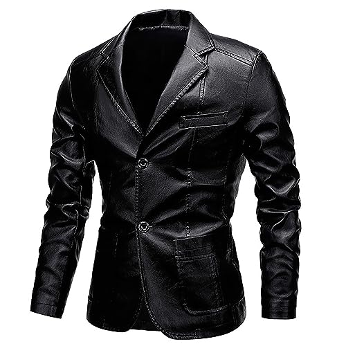 Big and Tall PU Leather Jackets for Men Casual Lapel Collar Button Up Motorcycle Jacket Lightweight Vintage Coats