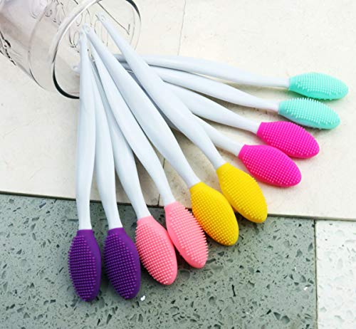 Heatoe 10 Pcs 2 in 1 Lip Brush Tool,Double-Sided Lip Scrubber Silicone Lips Brush Set Lip Scrub Tool Exfoliator Brush