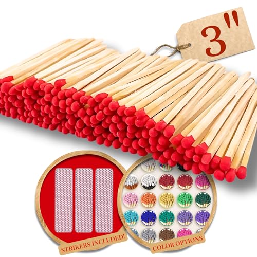 Image of 500 Count - 3 inch Long Red Color Matches | Three Inch Coloful Loose Wooden Safety Match Sticks for Candle Display | Refill Decorative Jar Holder Bottle | Striker Included
