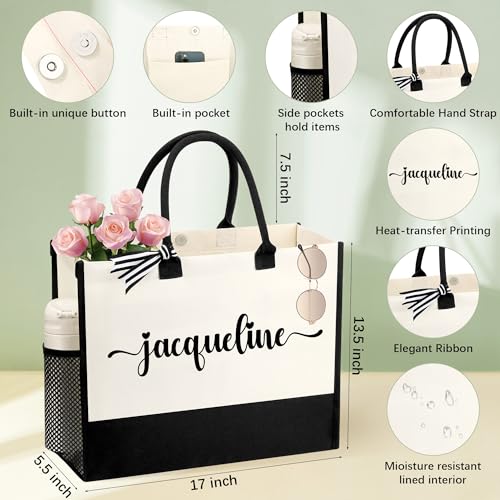 Image of Personalized Name Tote Bag for Women, Birthday Best Friend Bridesmaid Gifts for Women Canvas Initial Tote Bags