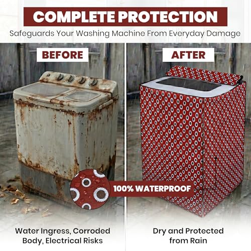 Image of DREAM CARE Waterproof & Dustproof Washing Machine Cover Top Load & Semi Automatic Suitable for 6 kg, 6.2 kg, 6.5 kg (80 x 86 x 51 cms)
