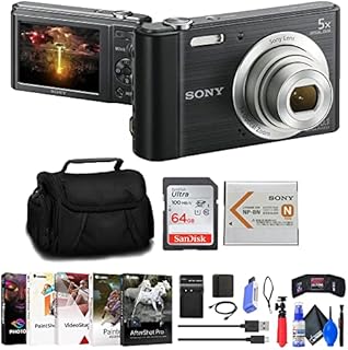 Sony Cyber-Shot DSC-W800 Digital Camera (Black) (DSCW800/B) + Case + 64GB Card + Card Reader + Flex Tripod + Memory Wallet + Cleaning Kit