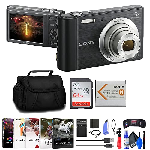 Sony Cyber-Shot DSC-W800 Digital Camera (Black) (DSCW800/B) + Case + 64GB Card + Card Reader + Flex Tripod + Memory Wallet + Cleaning Kit 