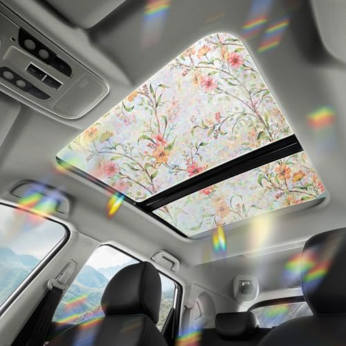 XhuangTech Flower Sunroof Film Floral Rainbow Effect Static Clings Window Privacy Film Sun Protection Stained Glass Decals for Car Moonroof and Home 17.72 x 35.43 Inch (F815 17.72 x 35.43 Inch)