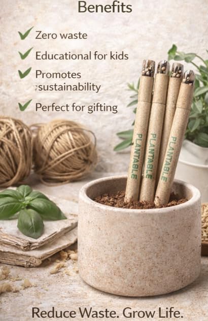 Recycled Plantable Seed Pencil | Eco-Friendly & Biodegradable | Write & Grow — Seed Capsule on Top | Ideal for Kids, School, Office, Return Gifts & Corporate Eco Campaigns (10)