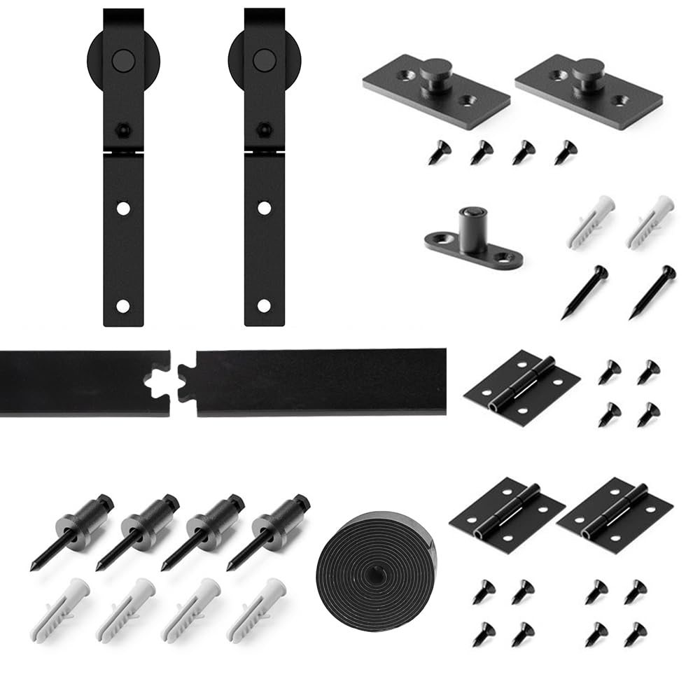 Hoconnie Kit per Porta Scorrevole a Libro a Due Ante, 1,22 m, Kit per Porta Fienile con Binario Scorrevole, Salvaspazio per 2 Ante