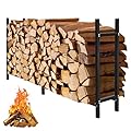 OUKIDR 8ft Firewood Rack Holder Outdoor Heavy Duty Fire Log Stand Stacker for Fireplace, Log Holders for Firewood Indoor, Metal Wood Storage Rack for Patio, Courtyard, Black