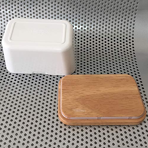 Aochol Enamel Butter Dish, Butter Keeper Butter Container with Bamboo Lid, Heat Resistant Kitchen Organization Storage(250ml)
