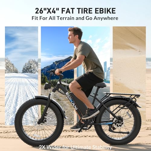 EDIKANI 26″ Electric Bike for Adults, Peak 1500W 34MPH Fast