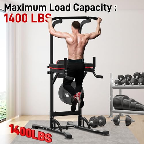 Outdoor Basic Power Tower, Pull Up Bar and Dip Station for Home Gym, 1400LBS Weight Capacity, Adjustable Height, Heavy Duty Steel Frame for Calisthenics, Strength Training Fitness Equipment​ (Power Tower Pro) - Thumbnail 2