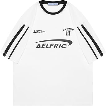 Aelfric Eden Graphic Tees Y2k Women Oversized T Shirts Striped Patchwork Crewneck Unisex Streetwear Tops