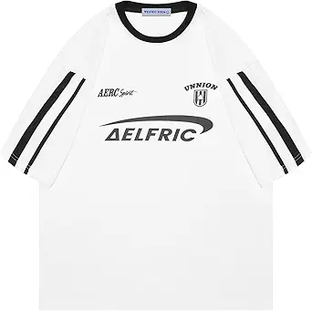 Aelfric Eden Graphic Tees Y2k Women Oversized T Shirts Striped Patchwork Crewneck Unisex Streetwear Tops