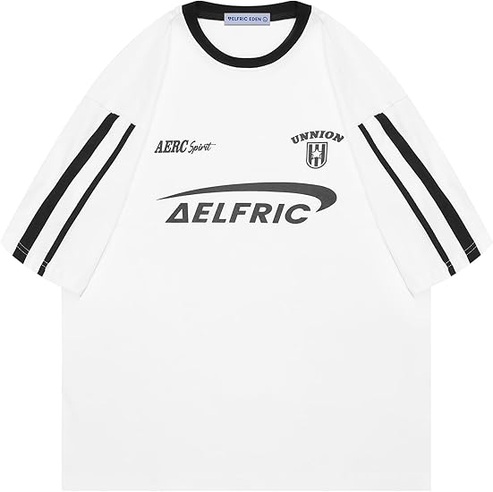Aelfric Eden Graphic Tees Y2k Women Oversized T Shirts Striped Patchwork Crewneck Unisex Streetwear Tops