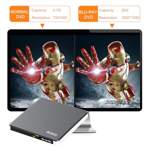 Image of External Blu Ray CD DVD Drive, USB 3.0 Type C Blu ray Burner BD Player Read /Write Portable Bluray Drive Slim Optical Blue Ray CD DVD Reader for Laptop PC Windows 11 MacBook Pro Air Desktop Linux OS