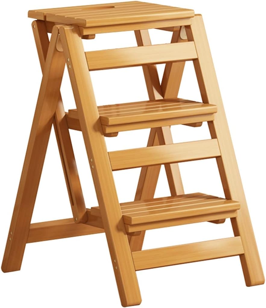 Portable Folding Wooden Library Stool Multi-Layer Step Stool Space-Saving Office Chair Dining Chair Planter Ladder - Main Size: 65 (Color:)