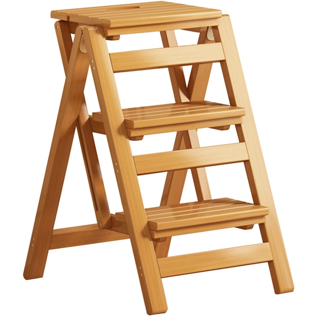 Przenośny składany drewniany stołek - wielowarstwowy wszechstronny do użytku biurowego i jadalnianego Lekka drabina ogrodowa Kolor podstawowyRozmiar: 65 x 57 cm