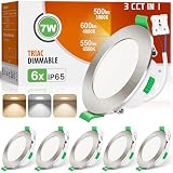 ALUSSO LED Einbaustrahler 230V Dimmbar Flach LED Spots 7W IP65 Deckenspots 68mm Warmweiß Neutralweiß Kaltweiß Einbauleuchten für Badezimmer Küche Wohnzimmer, Nickel Gebürstetes, 6er Set