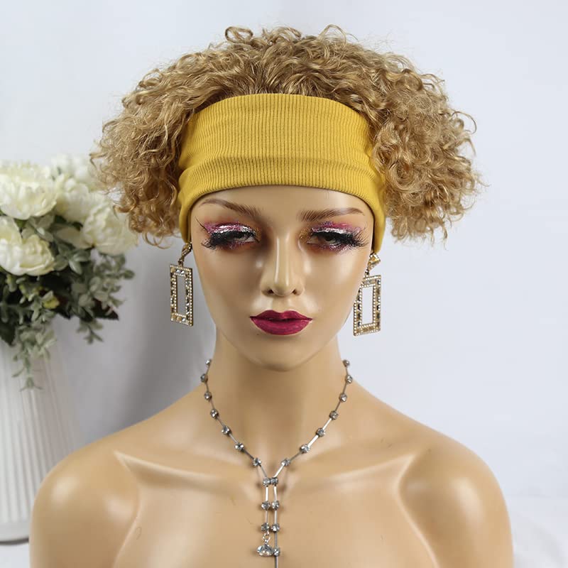Short Curly Human Hair Wigs Pixie Wig Human Hair #27 Headband Wigs for Black Women 180% Density Headband Wigs Human Hair 6"