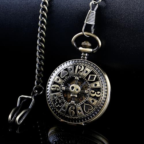 Image of Men's Mechanical Hollow Design Hand Wind Pocket Watch Roman Numerals Steampunk with Chain Box