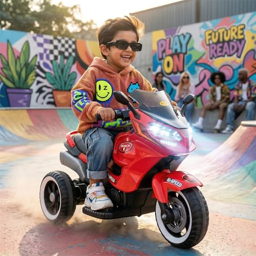 Image of Toyzone Impex Pvt Ltd Roach Ev M Bike Red | Rechargeable Bike 6V | Powered by 6.5 Ah Battery | Music Player with Bluetoooth & USB | 6 Month Battery Warranty | Make in India | for Kids 2+ Years