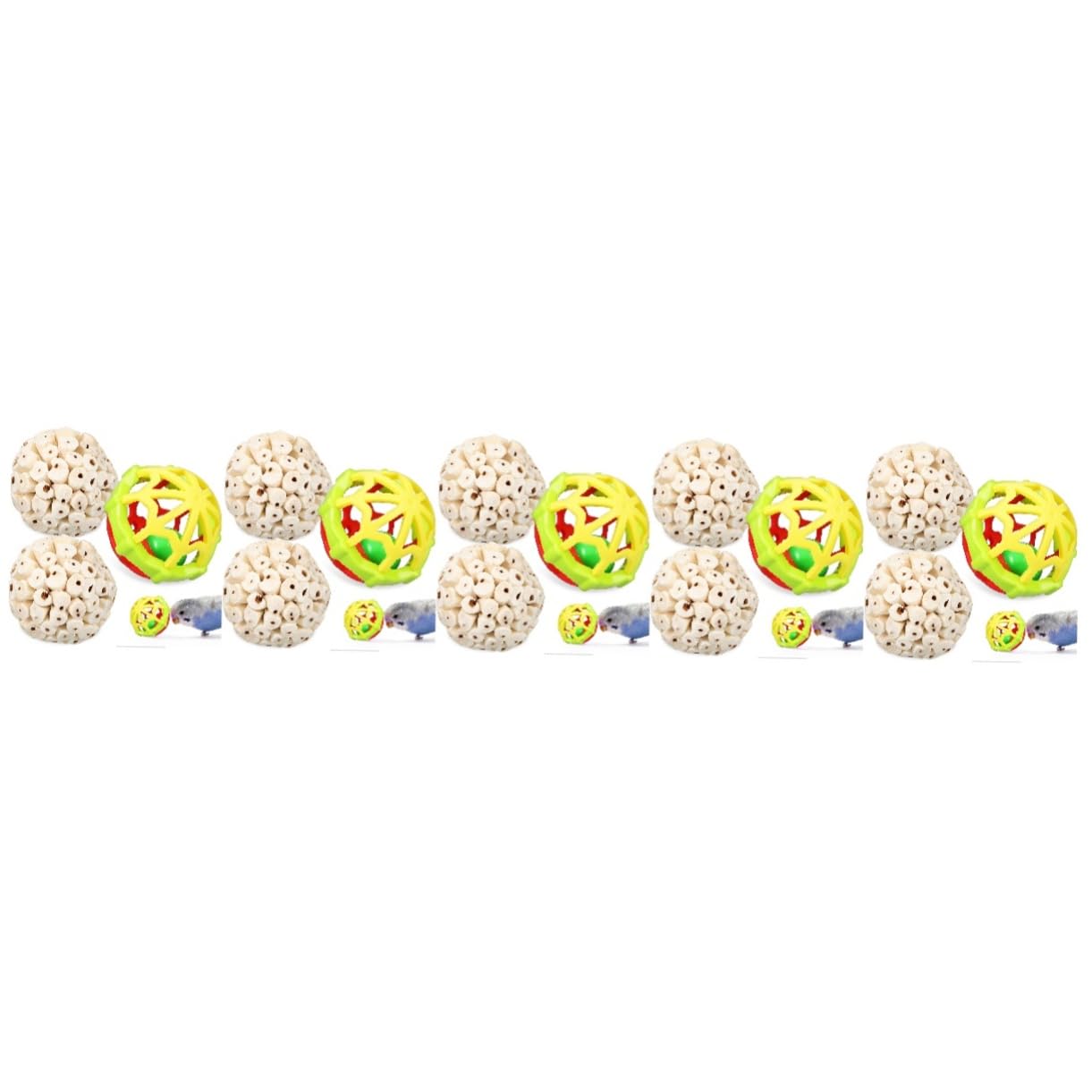 BESPORTBLE 15pezzi Pz Giocattoli Masticabili Per Uccelli Palline Naturale e Gomma Morbida Per Pappagalli e Canarini Accessori Per Gabbia Divertenti e Resilienti