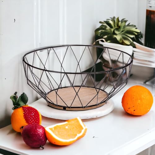 Miniatura 3 de Tienda Eurasia - Fruteros De Cocina Modernos Frutero De Cocina Metálico Con Base De Madera Diseño Original Con Forma De Diamante Medida 28 X 11,50 Cm Negro