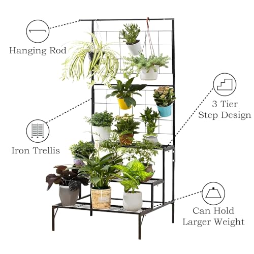 Image of Bee Creative Plant Stands for Outdoor Balcony, Flower Pot Stand for Indoor Plants, Large Metal Planter Stand for Living Room, home decor, Indoor & Outdoor plants Stand (3 STEP B)