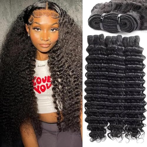 12A Deep Wave Human Hair Bundles 18 20 22 Inch Indian Raw Bundles Human Hair,100% Unprocessed Virgin Deals Real Human Hair Extensions,Natural Black Sew In Quick Weave Deep Wave Bundles for Women
