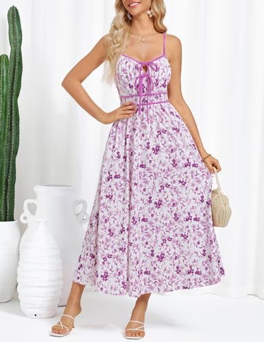 GRACE KARIN Women's 2025 Summer Casual Floral Boho Dress Spaghetti Strap Flowy Beach Maxi Dresses3