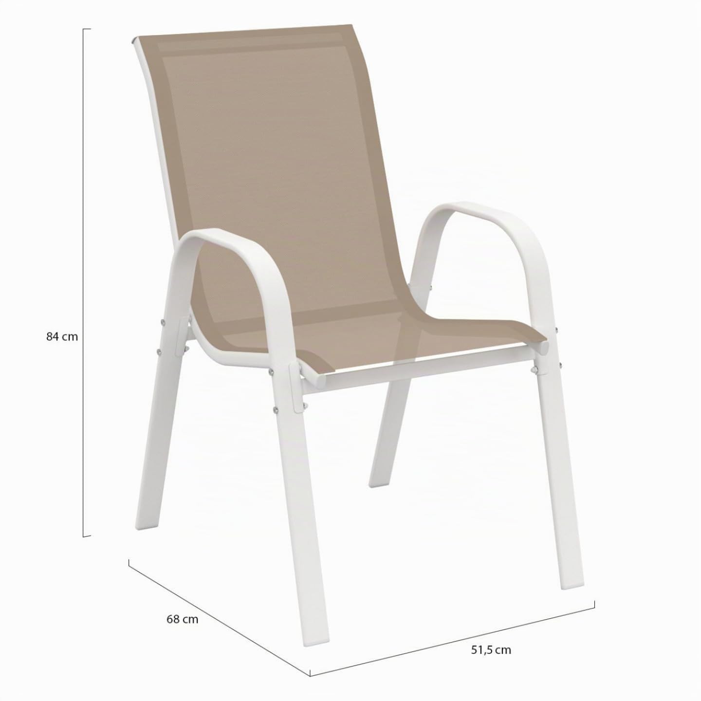 IDMarket - Lot de 4 chaises de Jardin LYMA métal et textilène empilables Blanc et Beige Taupe