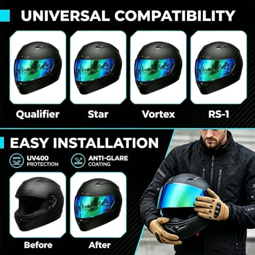 Image of PSLER Shatterproof Helmet Visor for Bell Qualifier,Color Green | Impact-Resistant ,UV400 Protection, Motorcycle Tinted Face Shield Replacement for Bell Qualifier /Star /Vortex /RS-1 /Revolver